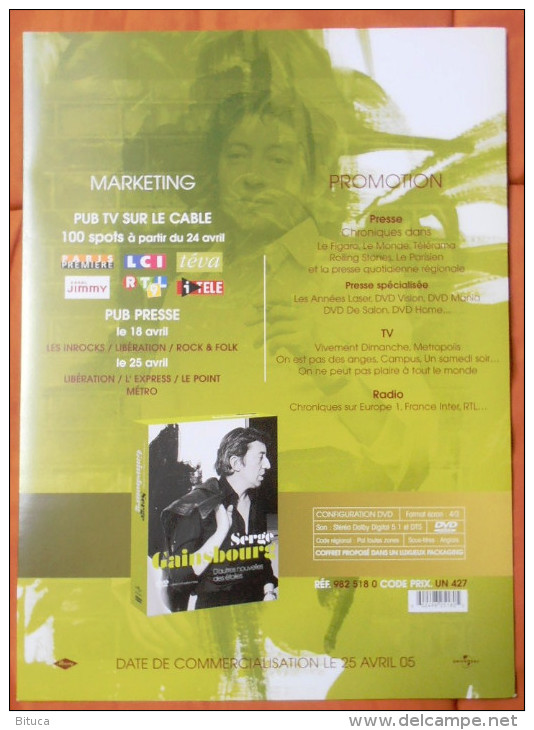 SERGE GAINSBOURG PLAN MEDIA/BON DE PRECO TRES BELLE PLAQUETTE CARTONNEE 3 VOLETS RARE Port Offert - Varia