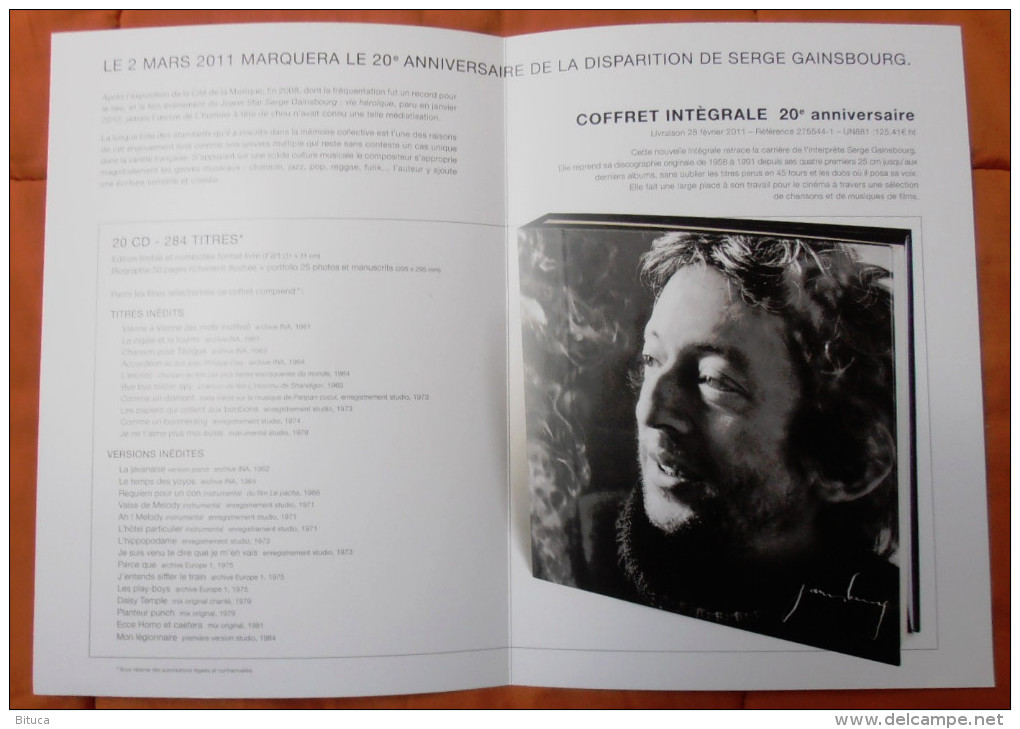 SERGE GAINSBOURG PLAN MEDIA/BON DE PRECO "20eme ANNIVERSAIRE" BELLE PLAQUETTE CARTONNEE RARE PORT OFFERT - Other Products