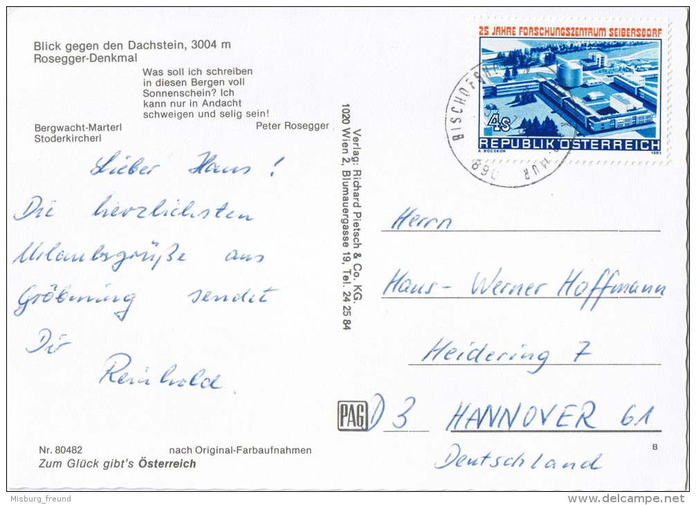 (A121) Ak Stoderzinken Österreich Bahnpost "BISCHOFSHOFEN-BRUCK A.d.MUR" 1991 - Lettres & Documents