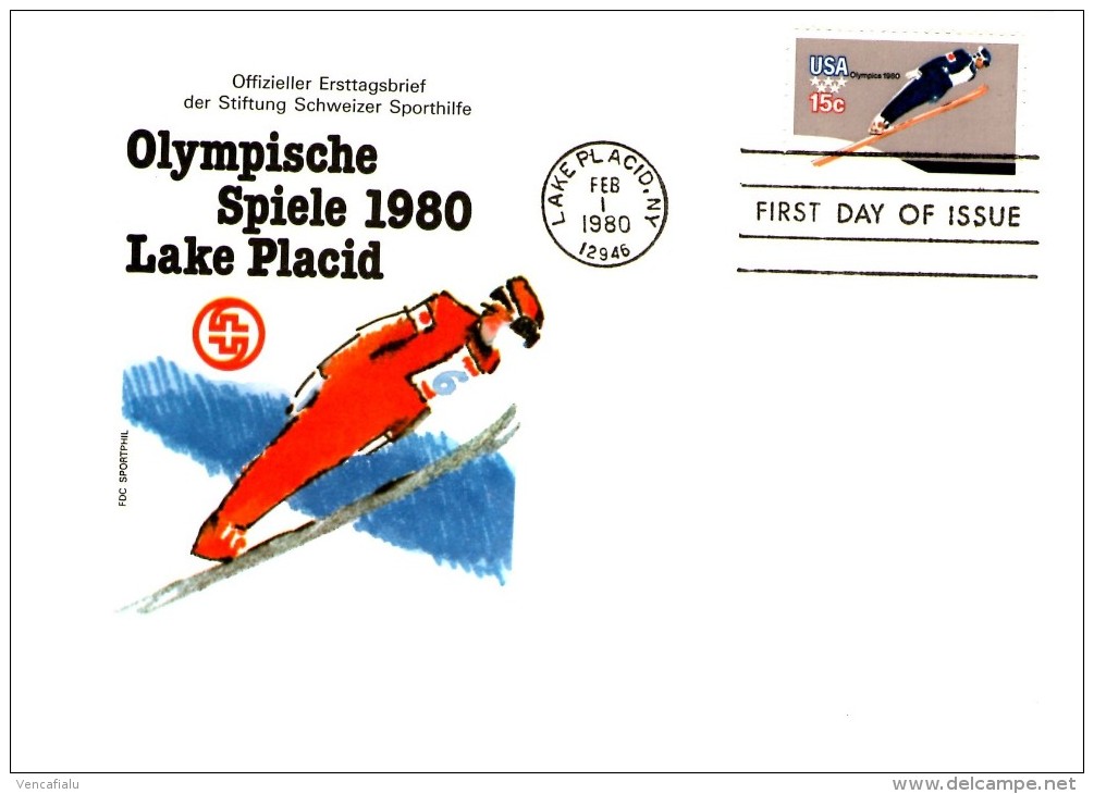 Switzerland / United States  1980 - Ski Jumping, Special FDC - Salto