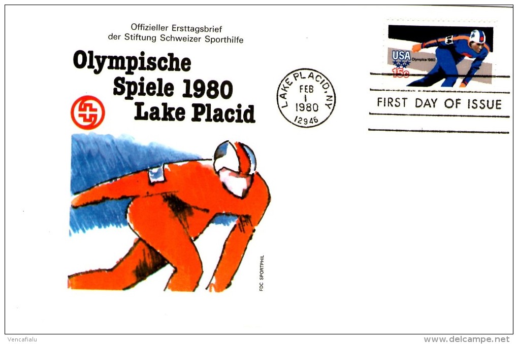 Switzerland / United States  1980 -  Speed Skating,special FDC - Hiver 1980: Lake Placid