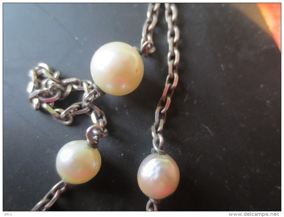 COLLIER AVEC PERLES METAL ARGENT  - VOIR PHOTOS - Halsketten