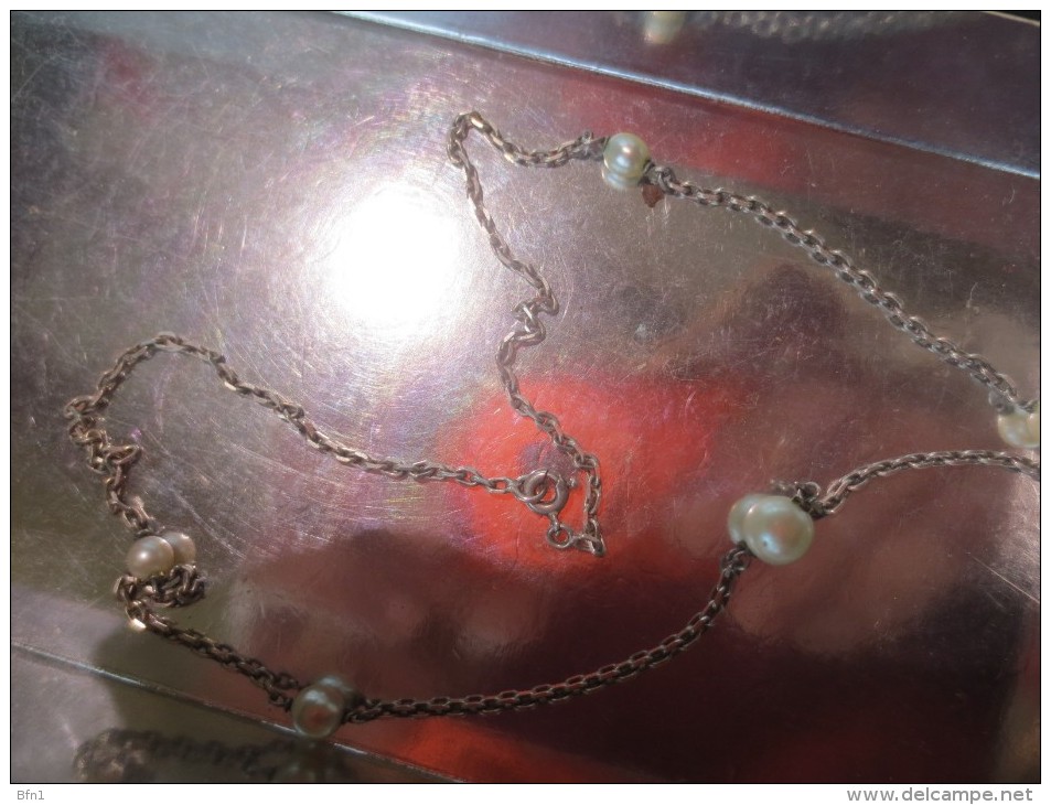 COLLIER AVEC PERLES METAL ARGENT  - VOIR PHOTOS - Collane/Catenine