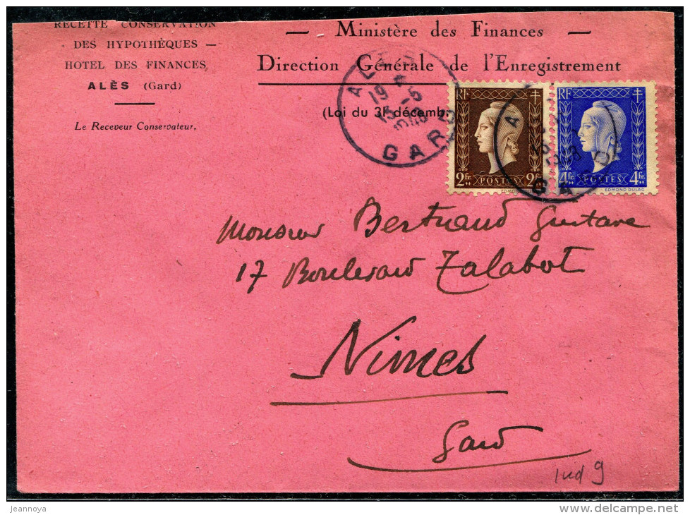 FRANCE - MARIANNE DULAC - N° 692 + 695 / LETTRE D'ALÉS LE 13/5/1948, POUR NIMES - TB - 1944-45 Marianne (Dulac)