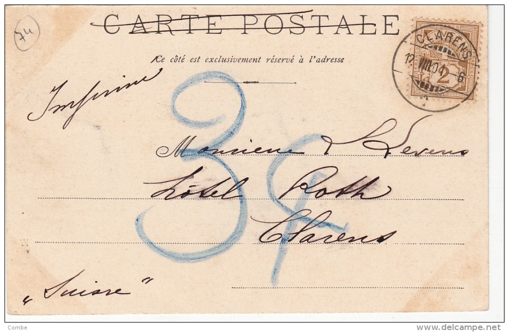 1901, CARTE SUISSE, IMPRIME, CLARENS- CLARENS, TAXE 3  /4994 - Postage Due