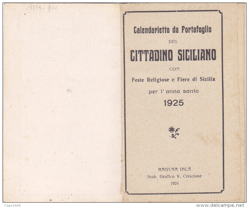 CALENDARIETTO  SICILIANO INTERNO ORIGINALE 1925 BIMBA FARFALLA ORTENSIA DESIDERIO-2-0882-19799-80 0 - Small : 1921-40