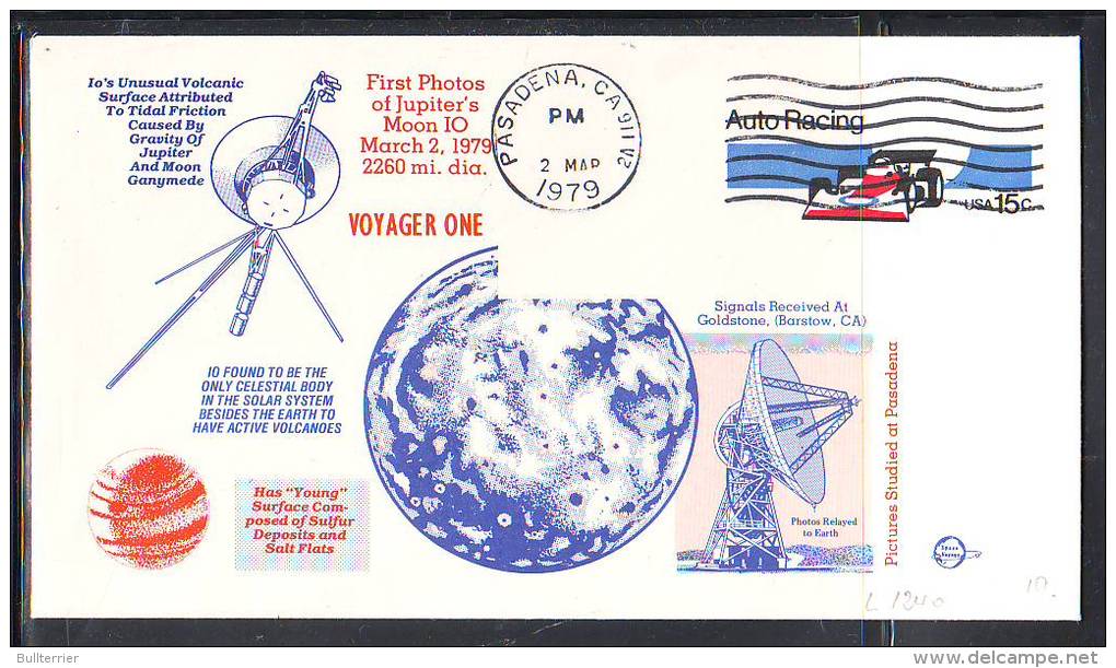 SPACE - USA - 1979 VOYAGER ONE FIRST PHOTOS OF JUPITER MOON IO LANDING SPECIAL COVER WITH PASADENA POSTMARK - United States