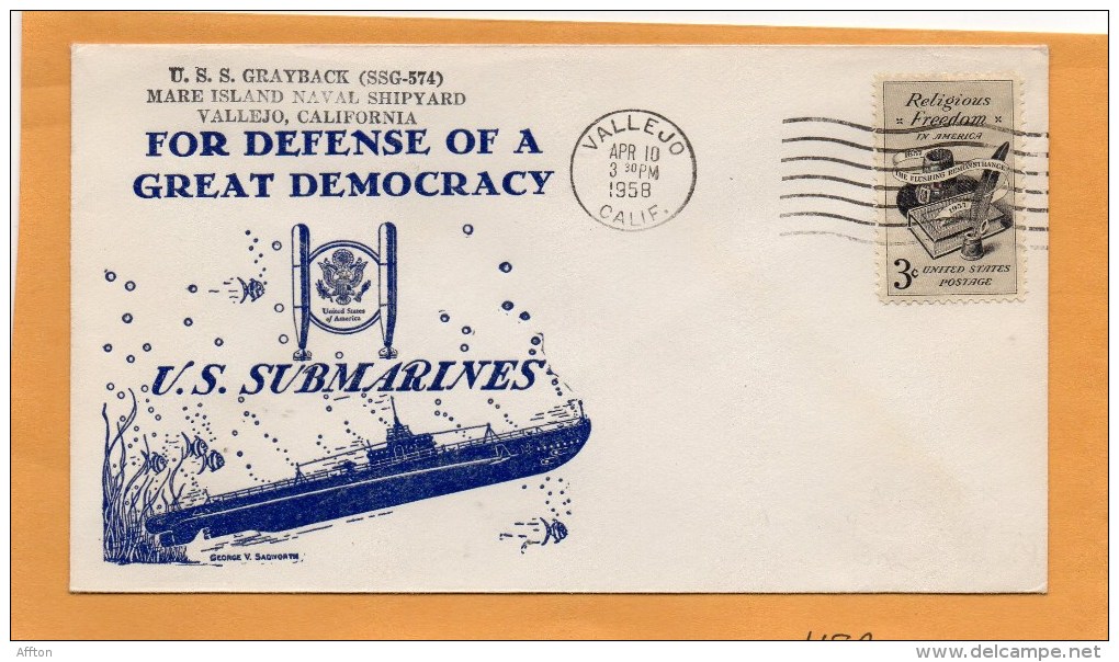 USS Grayback SS-574 Submarine 1958 Cover - Sous-marins