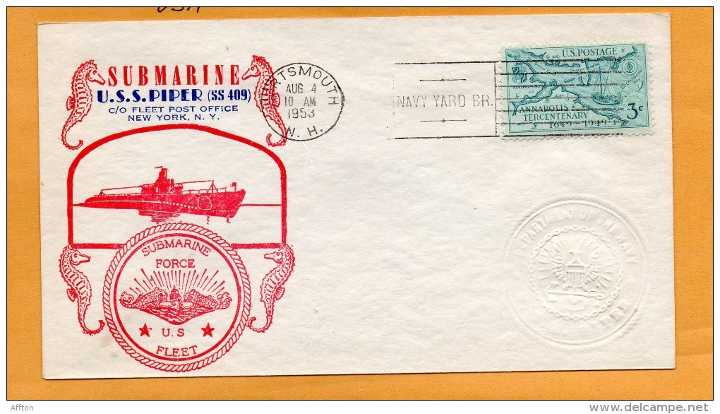 USS Piper SS-409 Submarine 1953 Cover - Submarines