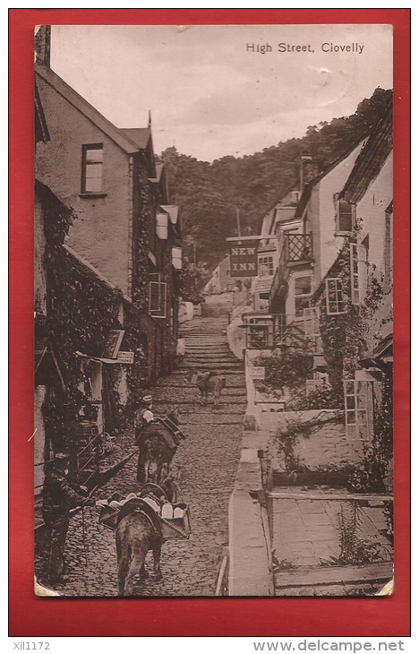 BUK-11 Clovelly  High Street, ânes Ou Mulets, Circulé En 1919. Traces D'usure. - Clovelly