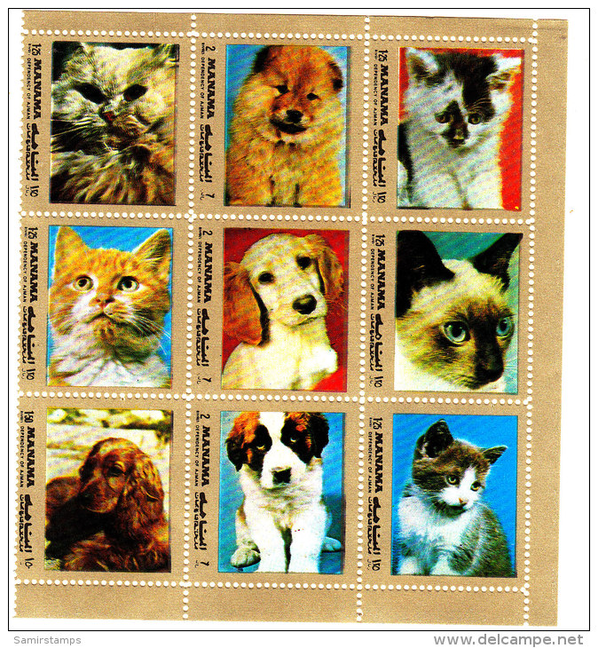 Manama 1972, Dogs & Cats Set Of 9 Stamps Compl. Set MNH Superb, Nice & Scarce Topical Set -SKRILL PAY - Manama