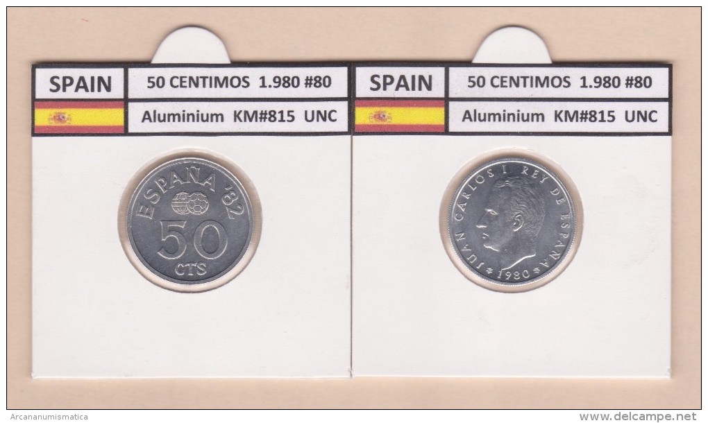 SPAIN   50 Céntimos 1.980 #80  Aluminium  KM#815   Uncirculated     T-DL-9363 Australia. - 50 Centimos