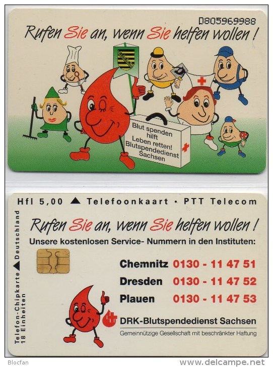 Blutspende Sachsen TK HRC 1996 Werbung O 12€ Notfall-Telefonkarte Wichtige Telephone Number Tele-card Nederland+Germany - Telephones