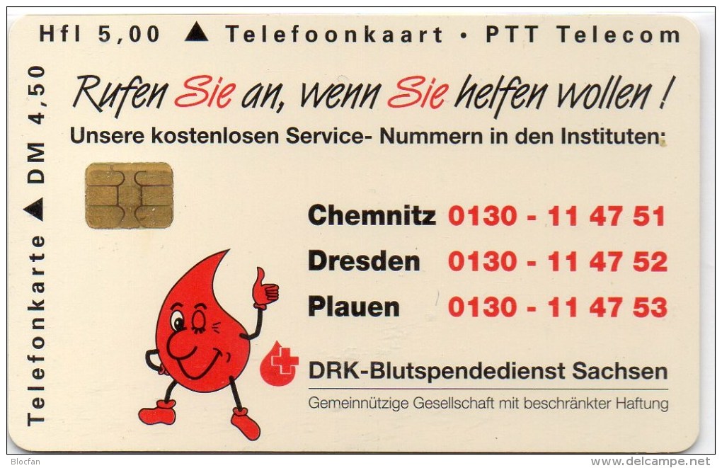 Blutspende Sachsen TK HRC 1996 Werbung O 12€ Notfall-Telefonkarte Wichtige Telephone Number Tele-card Nederland+Germany - Telephones