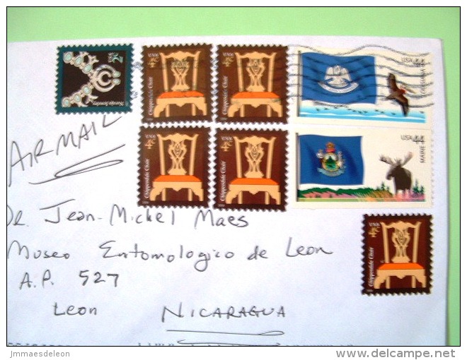 USA 2013 Cover To Nicaragua - Chairs Flags Louisiana Bird Maine Elk Navajo Jewel - Brieven En Documenten