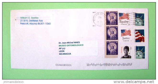 USA 2013 Cover To Nicaragua - Statue Of Liberty - Wilma Rudolph Flags Equality Justice - Briefe U. Dokumente