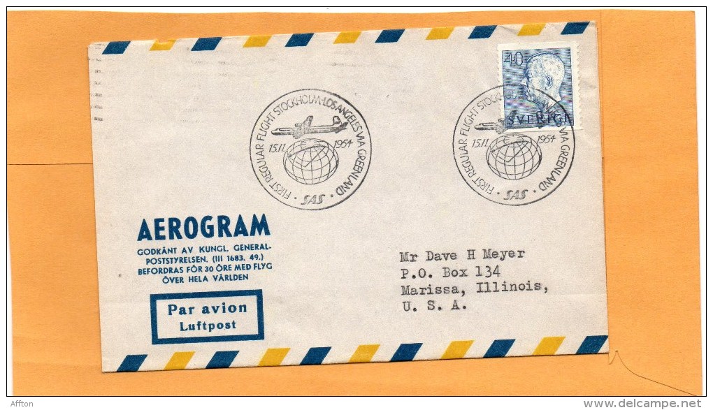 Sweden 1954 Air Mail Cover To USA - Lettres & Documents