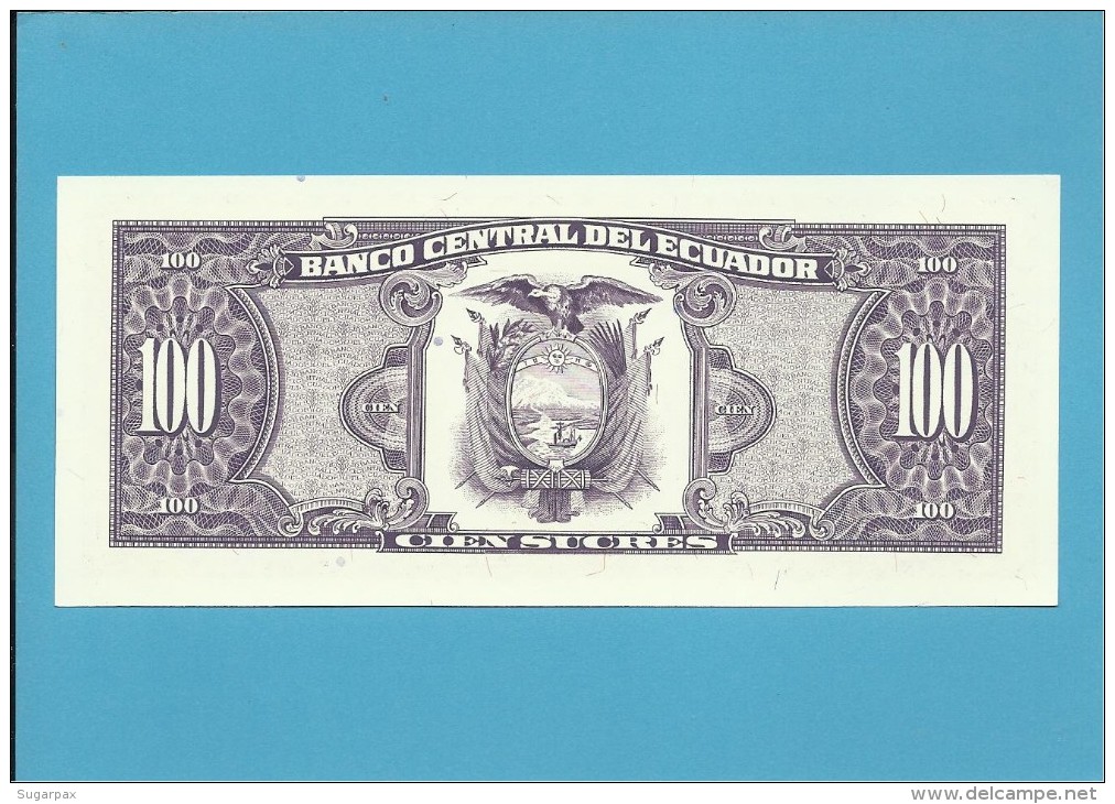 ECUADOR - 100 SUCRES - 11.10.1991 - Pick 123Aa - Série WB - UNC. - Blue Serial # - Equateur