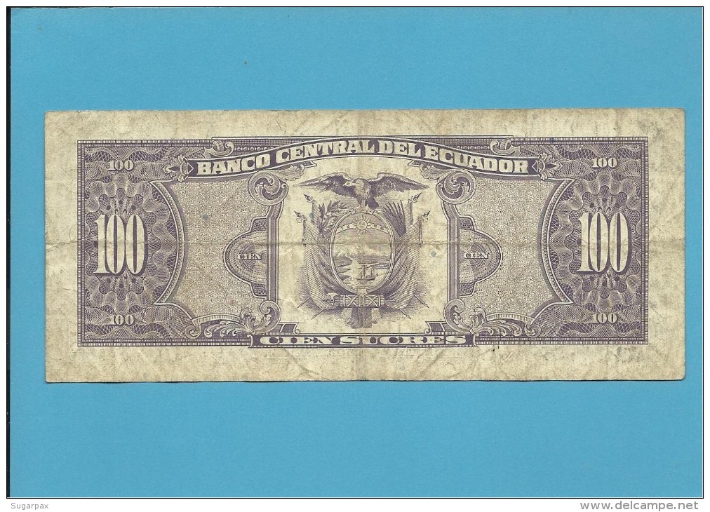 ECUADOR - 100 SUCRES - 09.03.1992 - Pick 123Ab - Série WB - Blue Serial # - Ecuador