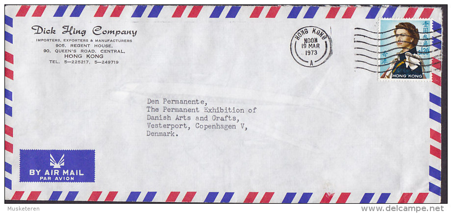 Hong Kong Airmail Par Avion DICK HING COMPANY HONG KONG 1973 Cover Brief To VESTERPORT Denmark 1.30 $ QEII Stamp - Storia Postale