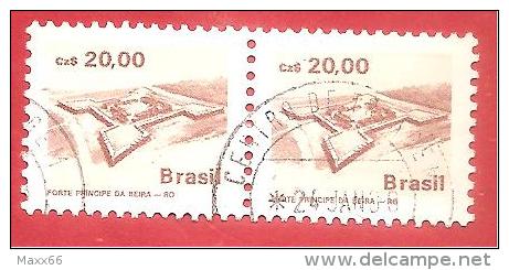 BRASILE - BRASIL COPPIA USATO - 1987 - Brazilian Heritage - Fortezza - 20 Crusado - RHM BR 651 - Oblitérés