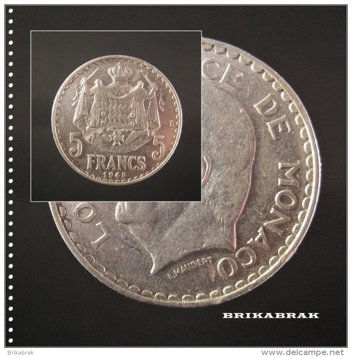 PIECE MONACO 5 FRANCS 1945 Jeton Monnaie Médaille Collection Numismate Numismatique - 1922-1949 Louis II