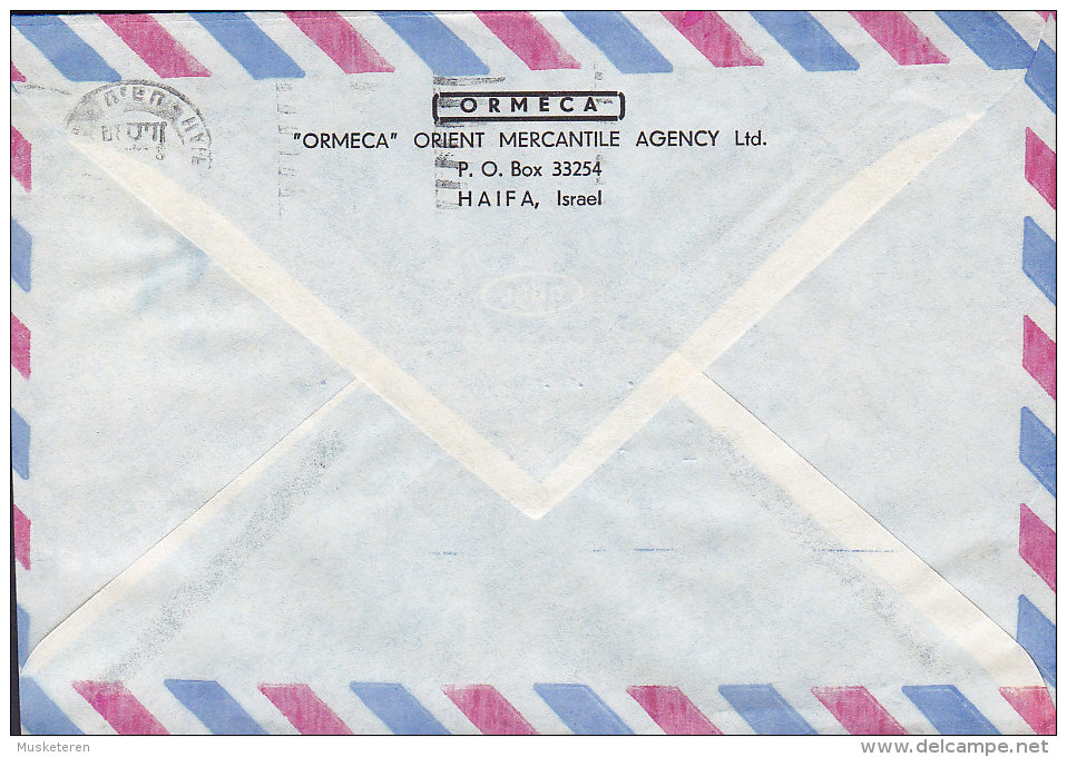 Israel Airmail Par Avion ORMECA, HAIFA 1976 Cover Brief To Denmark Purim Stamp (2 Scans) - Airmail