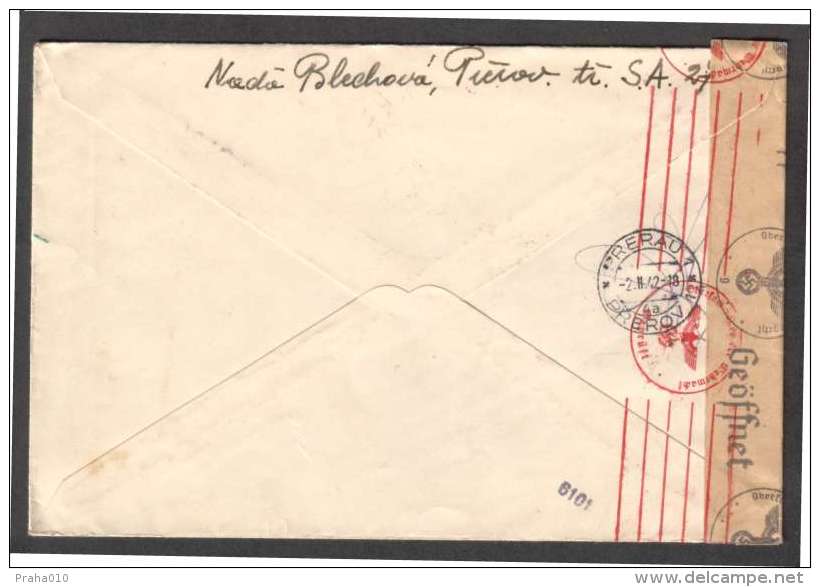 BuM0962 - Böhmen Und Mähren (1942) Prerau 1 - Prerov 1 (letter Officially Opened And Returned To The Sender) + Label - Briefe U. Dokumente