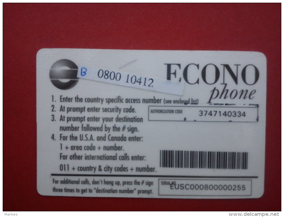 Econo Phone 80 Units Bank Note With Sticker 0800/10412 See 2 Photo´s Used Rare - Cartes GSM, Recharges & Prépayées