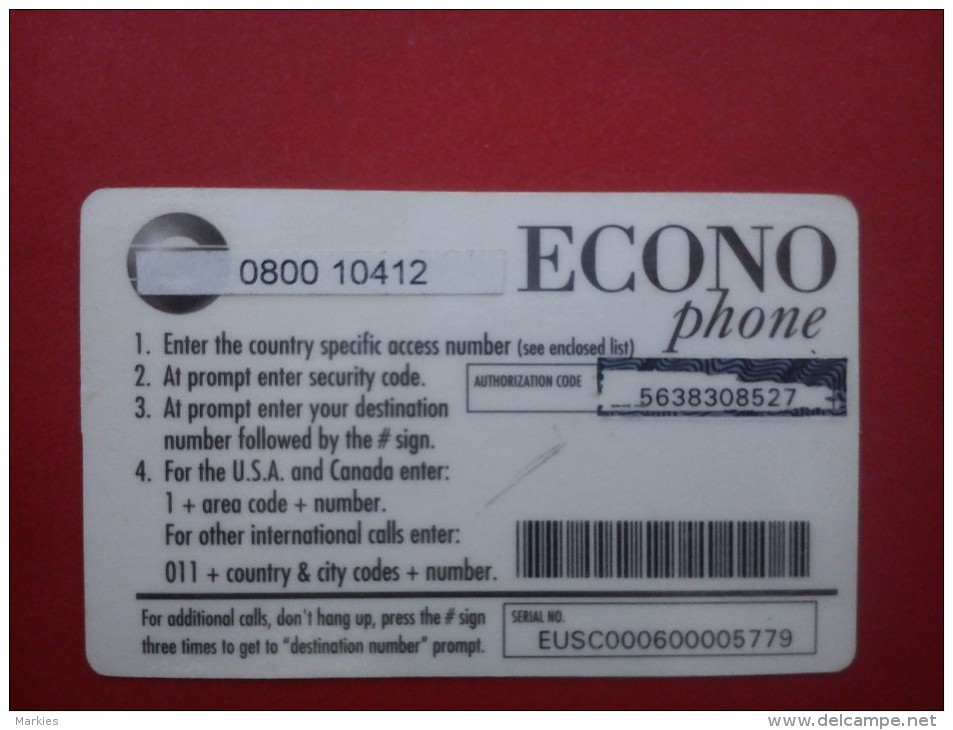 Econo Phone 60 Units Bank Note With Sticker 0800 10412 See 2 Photo´s Used Rare - Cartes GSM, Recharges & Prépayées