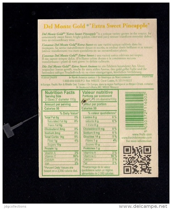 # PINEAPPLE DEL MONTE SIZE 6 Fruit Tag Balise Etiqueta Anhanger Costa Rica Ananas Pina - Fruits & Vegetables