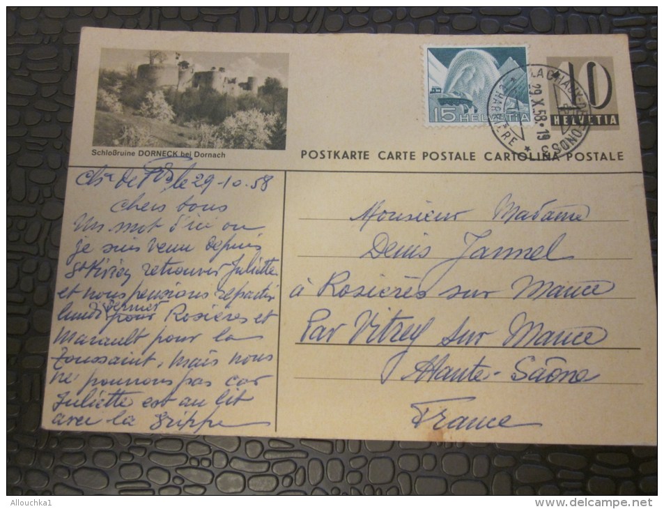 29/10/1958 Entiers Postaux + Timbre Rajouté La Chaux-de-Fonds Suisse Helvetia Pour Rosières S Mauce Par Vitry-sur-Marne - Interi Postali