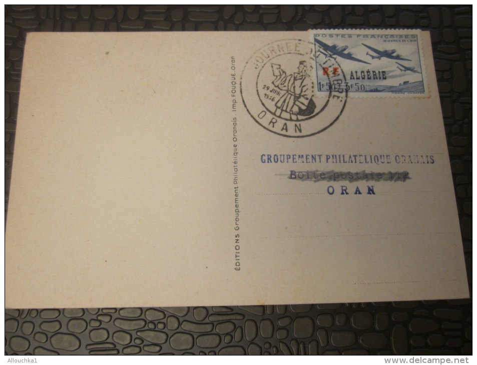 Juin 1956 Journée Du Timbre ORAN Algérie Ex Colonie Française Carte Lettre Cover Timbre  Surcharge RF Verso Blason ORAN - Cartas & Documentos
