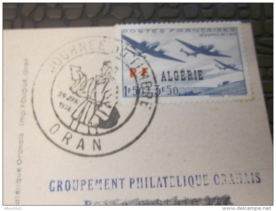 Juin 1956 Journée Du Timbre ORAN Algérie Ex Colonie Française Carte Lettre Cover Timbre  Surcharge RF Verso Blason ORAN - Storia Postale