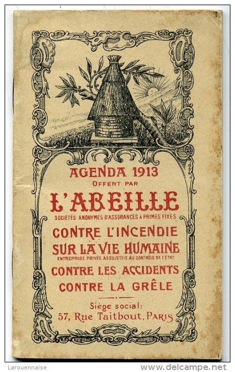 Assurance L'Abeille ; Agenda 1913. - Petit Format : 1901-20