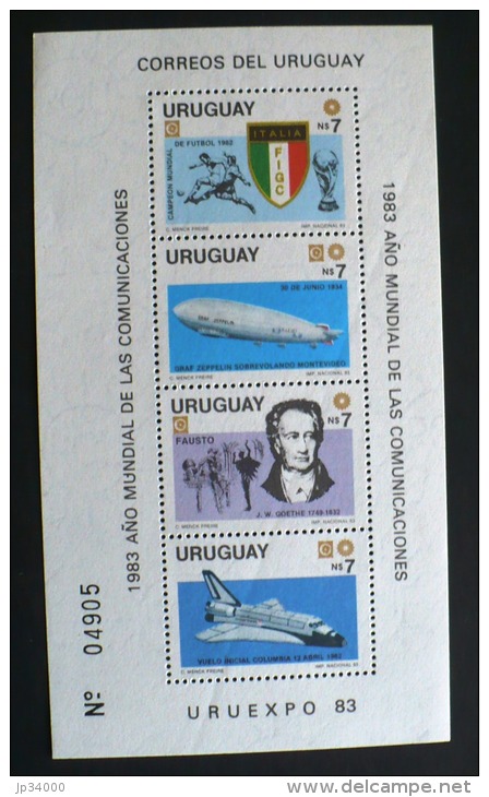 URUGUAY Football, Zepellin, Litterature, Goethe, Astronautique, Columbia. Bloc Emis En 1983 (Michel B54B)NON DENTELE MNH - Uruguay