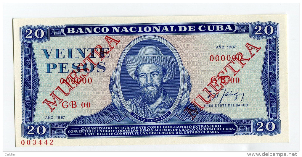 Cuba 20 Pesos 1987 "" MUESTRA "" SPECIMEN  UNC - RARE !!! - Cuba