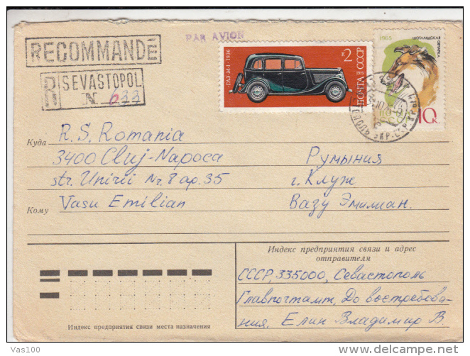 VINTAGE CAR, DOG, COLLIE, STAMPS ON REGISTERED COVER, 1976, RUSSIA - Briefe U. Dokumente