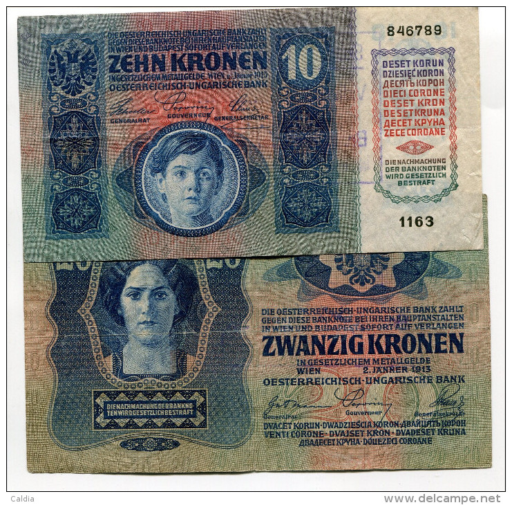 Croatia Serbie Serbia Ovp Austria Hungary - CROATIA Set "" SLOBADAN GRAD BAJA "" 10 Kronen 1915 + 20 Kronen 1913 - Croatie