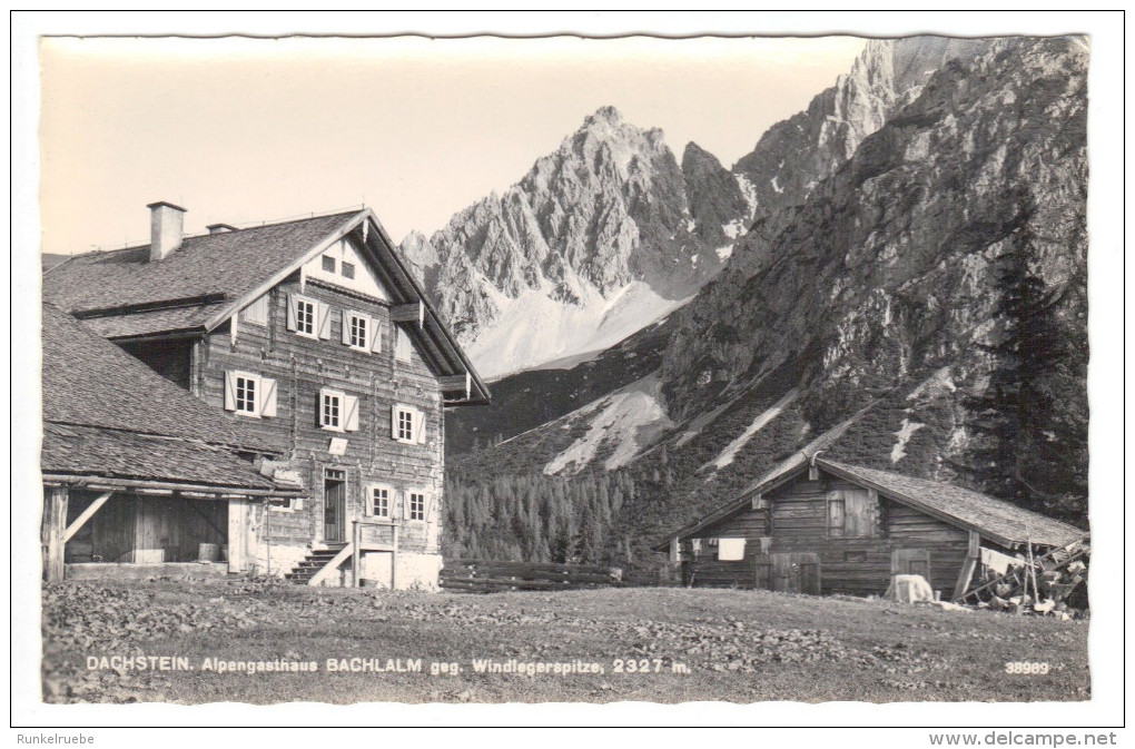 Dachstein, Alpengasthaus Bachlalm Gegen Windlegerspitze (2327m), Mit 1 Hüttenstempel, Ungelaufen - Ramsau Am Dachstein