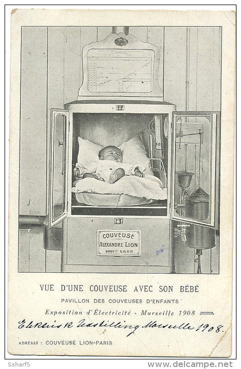 COUVEUSE Avec SON BÉBÉ Exposition D'électricité Marseilles 1908 Hospital History INCUBATOR - Mostra Elettricità E Altre