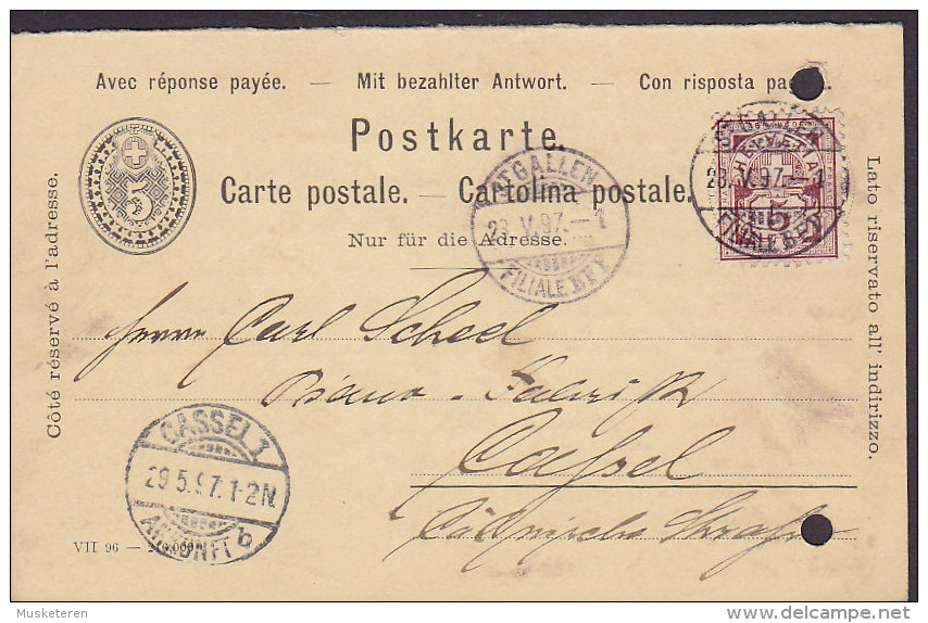 Switzerland Postkarte Carte Postale Cartolina Postale ST. GALLEN Filiale BFF 1897 To CASSEL Germany (2 Scans) - Brieven En Documenten