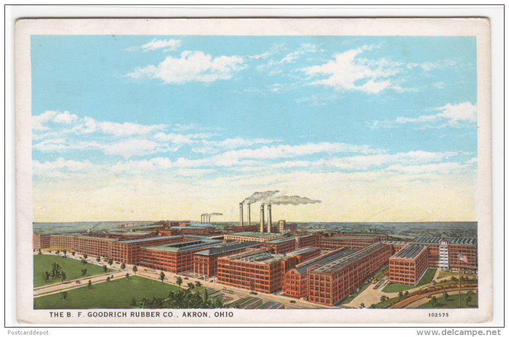 B F Goodrich Rubber Co Factory Akron Ohio 1920s Postcard - Akron