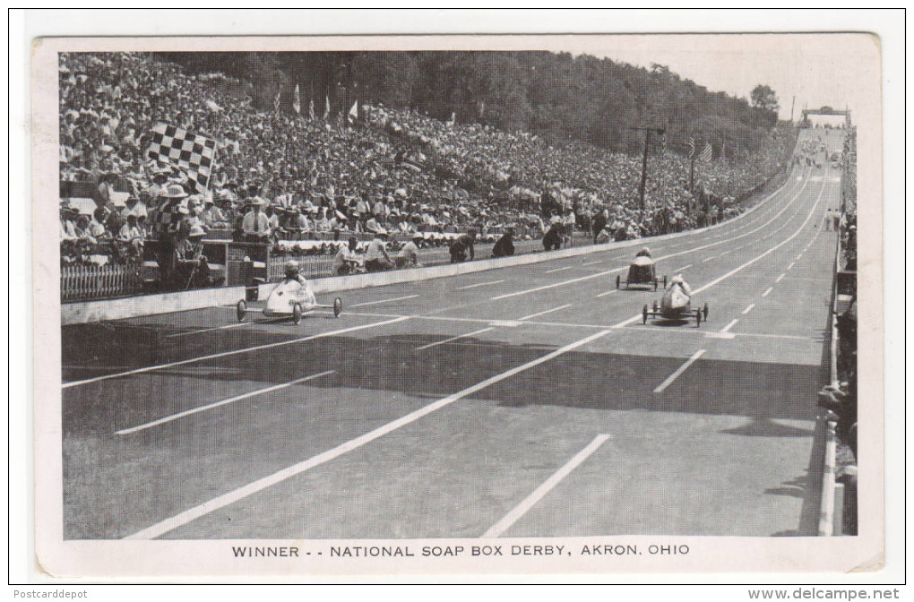 Winner National Soap Box Derby Akron Ohio Postcard - Akron