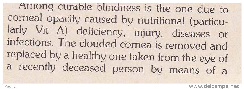 Stamped Information On Eye Donation 100 Years To The Blind Handicap  Braille  Eye Disease. (Cond., Few Holes) India 1987 - Disease