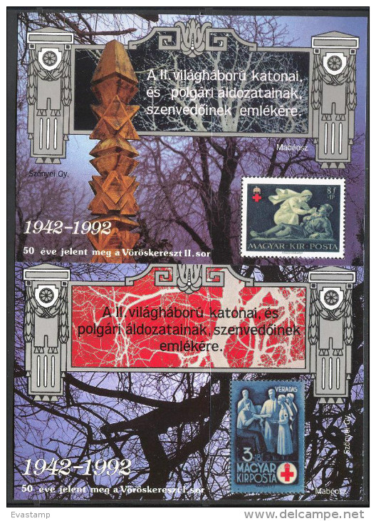 HUNGARY-1992.Commemorative Sheet Pair - Red Cross - Silver Version MNH!! - Herdenkingsblaadjes