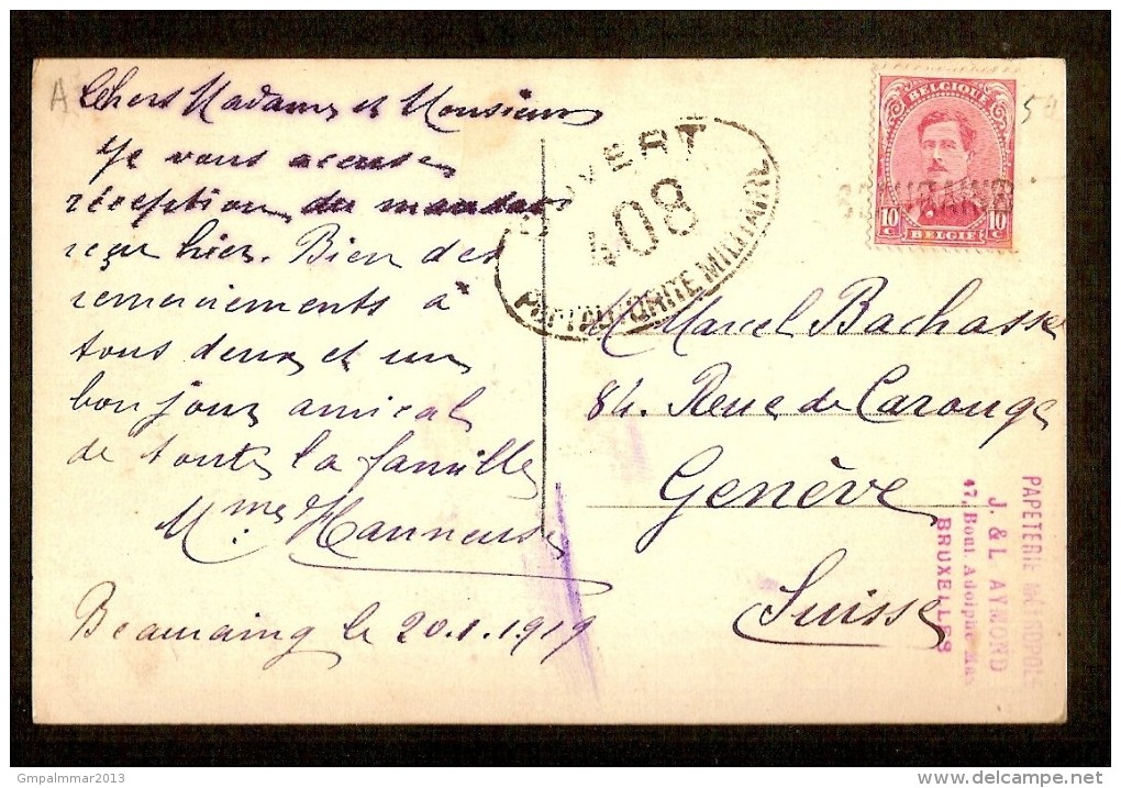 POSTKAART Met Beeltenis Van ALBERT I Met Nr. 138 Met Griffe BEAURAING Naar GENEVE (ZWITSERLAND) ! Inzet Aan 10 € ! - 1915-1920 Albert I