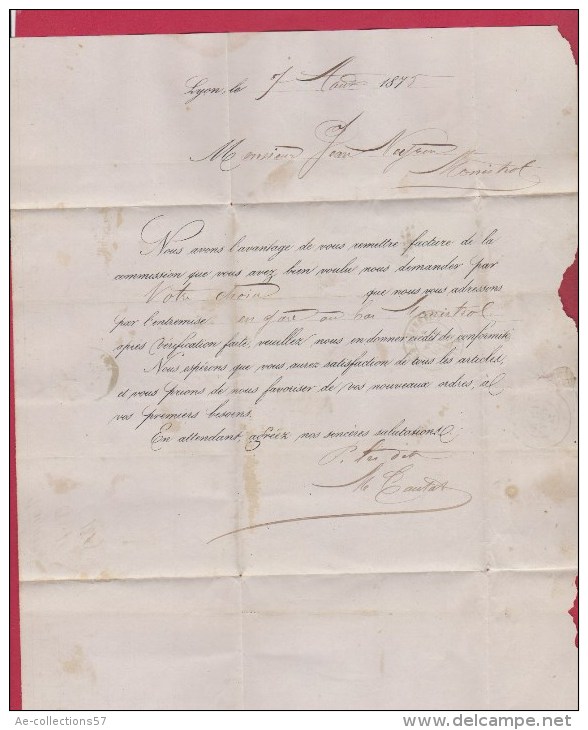 LETTRE  //  Départ Lyon //  7 Aout 1876 - 1849-1876: Période Classique