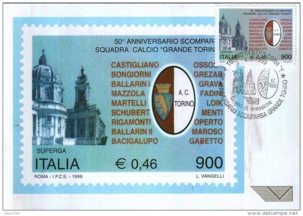 ITALIA 1999 - FDC IL GRANDE TORINO SUPERGA - MASSIMA QUALITA´ LUSSO - 1991-00: Storia Postale