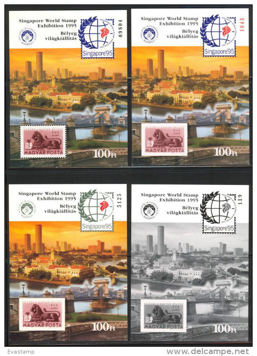 HUNGARY-1995.Commemorativ Sheet  Set - Singapore, World Stamp Exhibition Black/Red/Green Numb/Black Print - Feuillets Souvenir